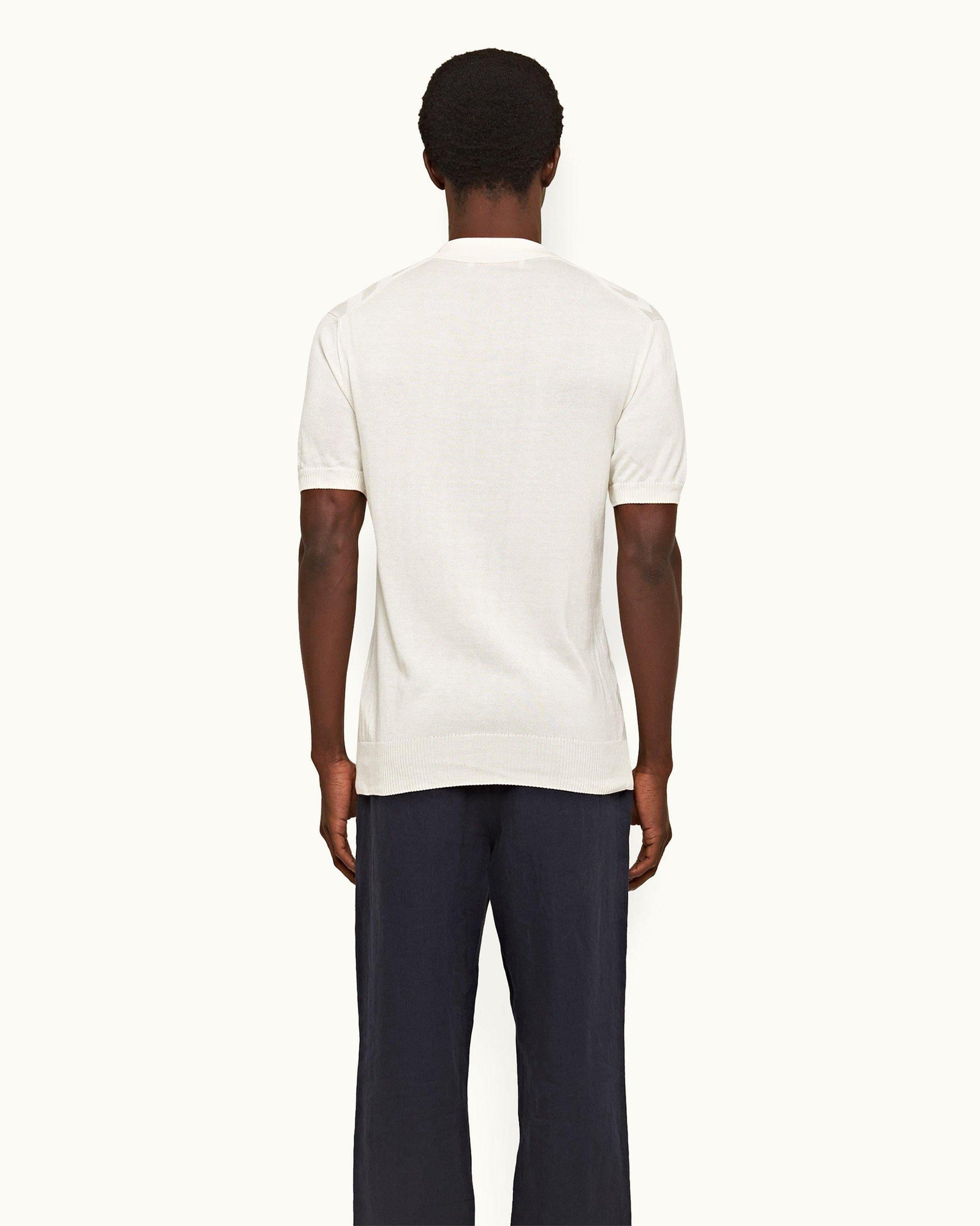 Sea Mist Tailored Fit Silk-Cotton Chevron Polo Shirt | Sea Mist