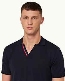 Horton Stripe Navy Tailored Fit Organic Cotton Polo Shirt | Navy