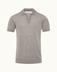 Horton Silk Tailored Fit Merino-Silk Knit Polo Shirt In Demille Grey | Demille Grey