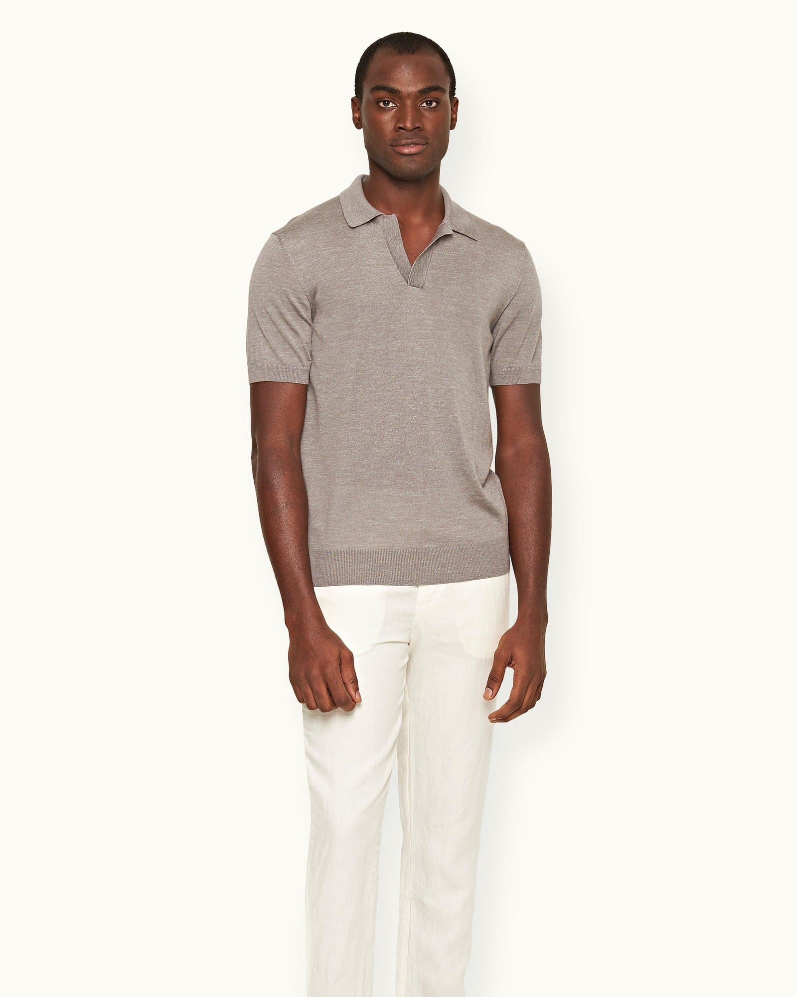 Horton Silk Tailored Fit Merino-Silk Knit Polo Shirt In Demille Grey | Demille Grey
