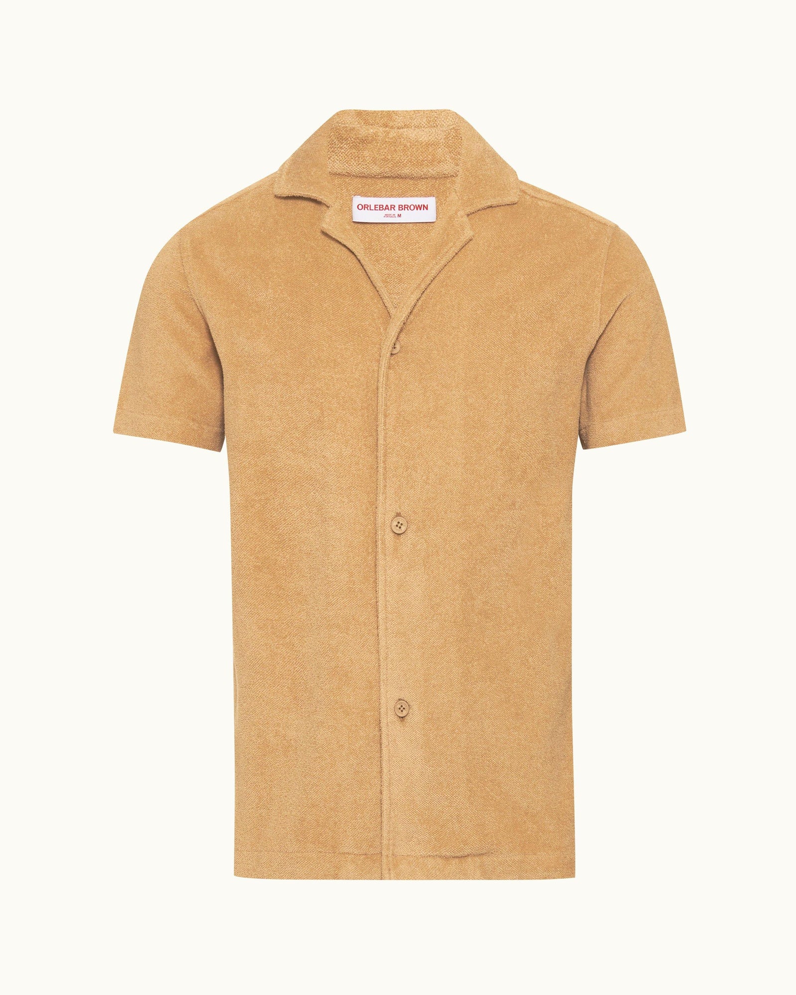 Relaxed Fit Capri Collar Cotton Towelling Shirt In Biscuit Colour | Biscuit