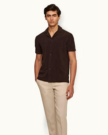 Howell 007 Truffle Relaxed Fit Capri Collar Cotton Towelling Shirt | Truffle