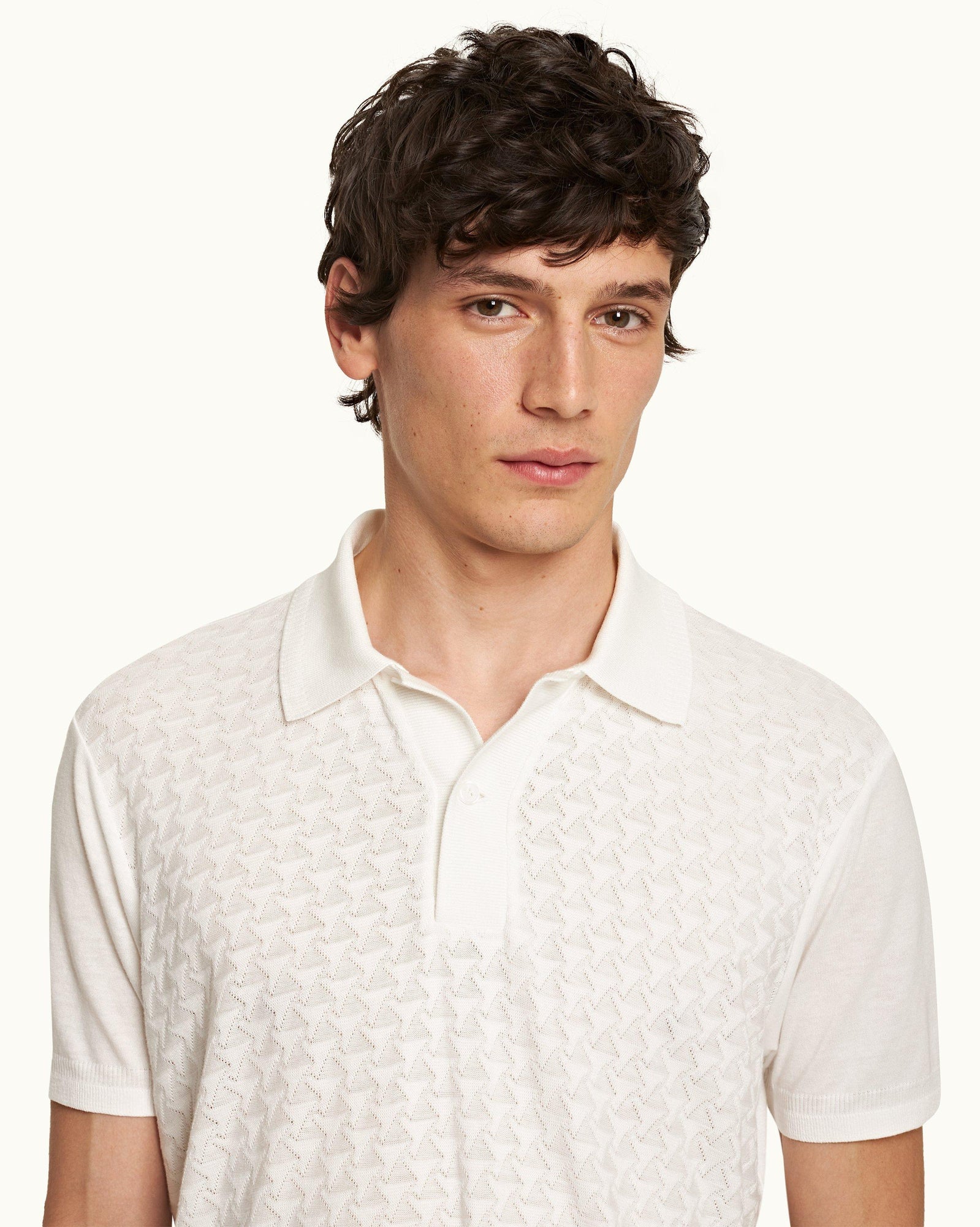 Jarrett Jacquard Classic Fit Jacquard Knitted Rib Cotton-Modal Polo Shirt In White | White