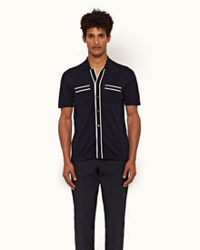 Night Iris Capri Collar Tipping Detail Knit Shirt | Night Iris