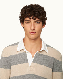 Granite Stripe Merino Knit Long-Sleeve Polo Shirt | Granite