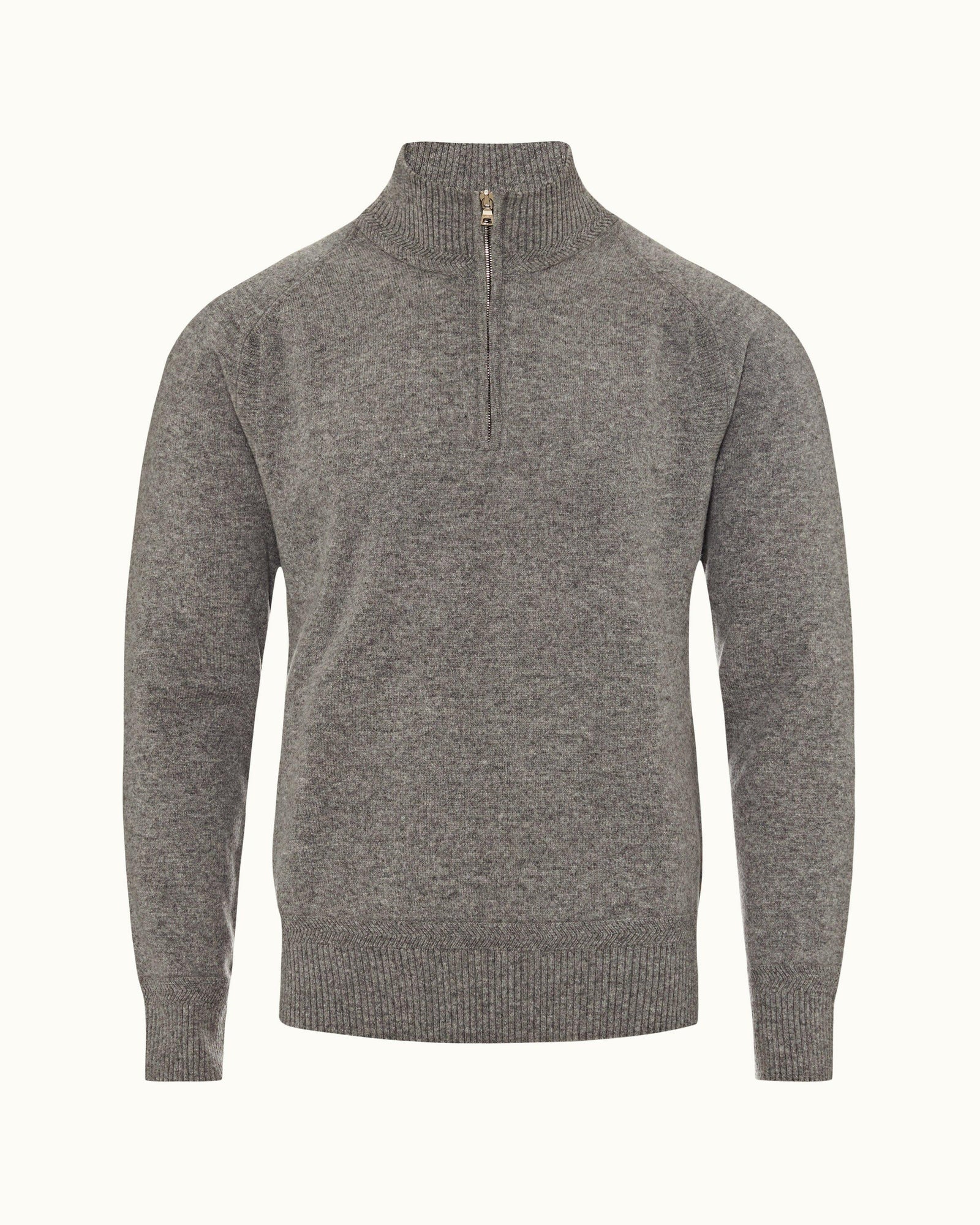 Light Grey Melange Classic Fit Half-Zip Cashmere Jumper | Light Grey Melange