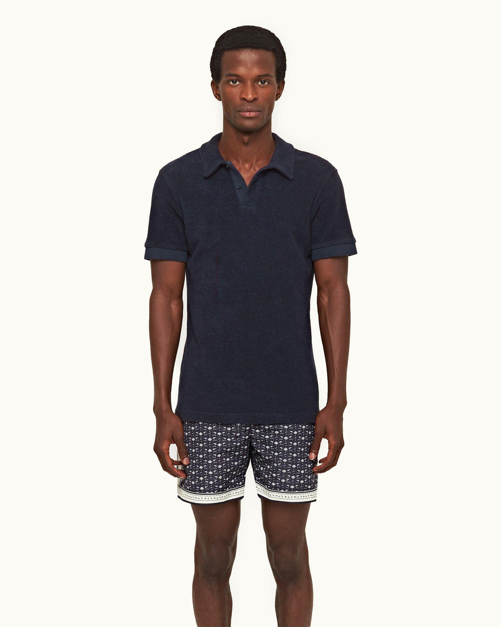 Night Iris Classic Fit Pique Cotton Towelling Polo Shirt | Night Iris