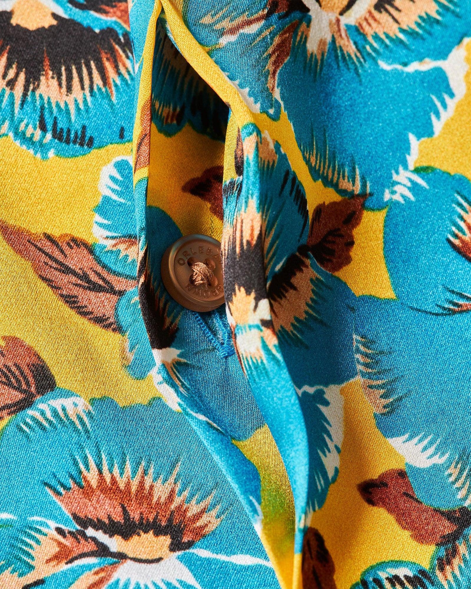 Petal Print Relaxed Fit Capri Collar Silk Shirt Woven In Italy in Lemon Meringue colour | Lemon Meringue