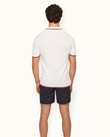 White Tailored Fit Pointelle Grid Stitch Organic Cotton Polo Shirt | White