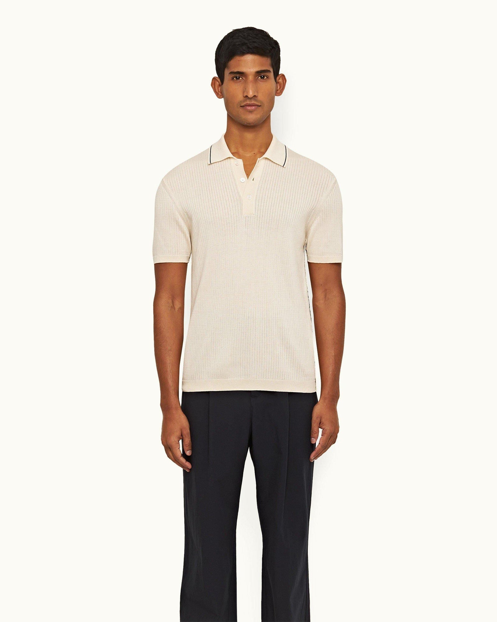 Sea Mist/Truffle Rib Tipping Collar Organic Mercerized Cotton Polo Shirt | Sea Mist/Truffle