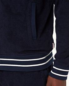 Mathers Towelling Navy Zip-Thru Towelling Hooded Sweatshirt | Navy