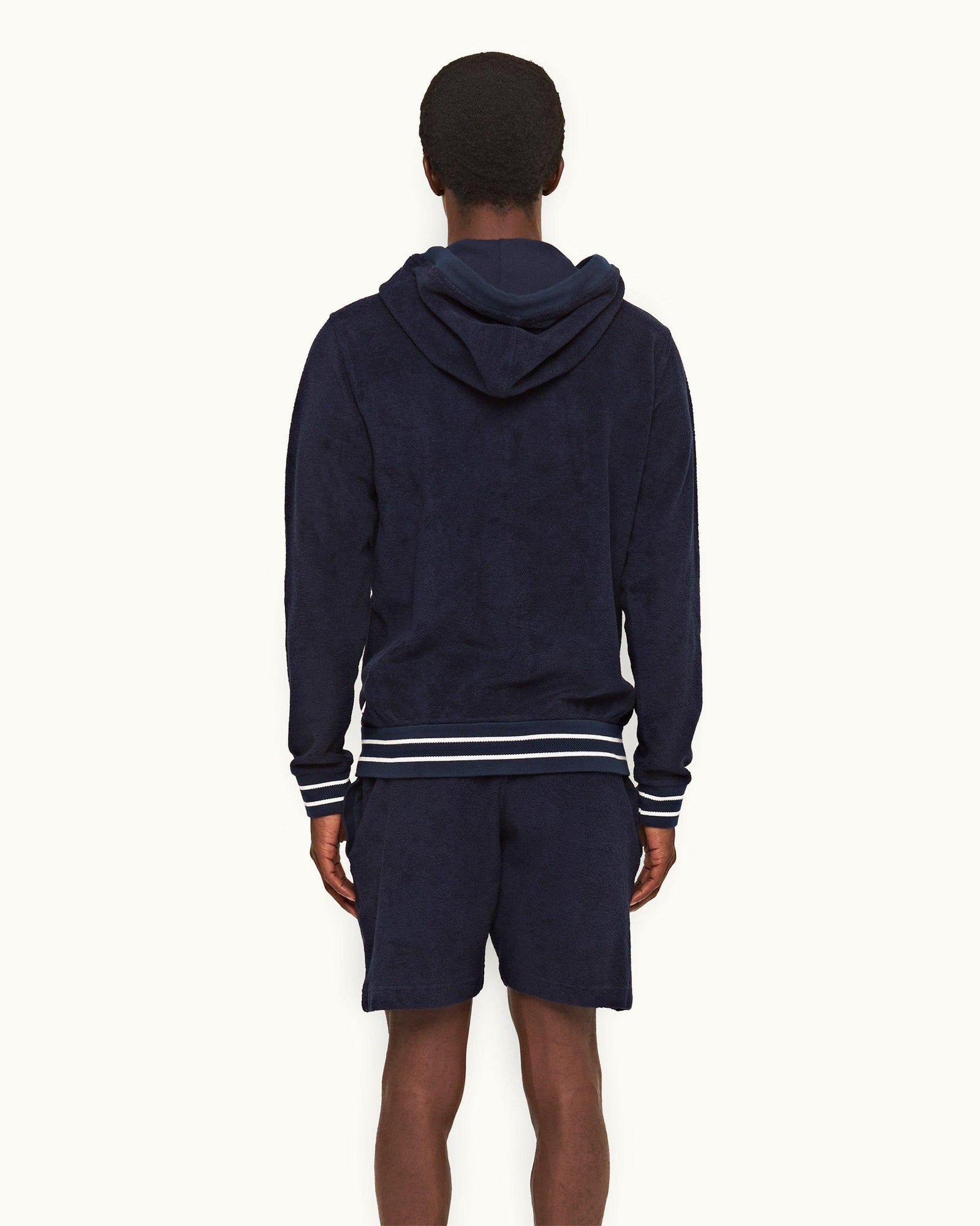Mathers Towelling Navy Zip-Thru Towelling Hooded Sweatshirt | Navy