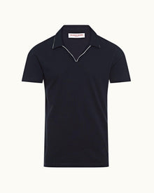 Night Iris Classic Fit Contrast Placket Cotton Pique Polo Shirt | Night Iris