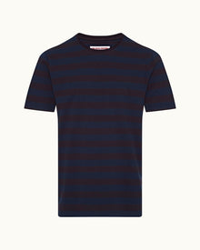 Dark Sapphire Mix Stripe Relaxed Fit Organic Cotton T-Shirt | Dark Sapphire
