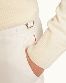 Norwich Linen White Sand Tailored Fit O.B Stripe Linen Shorts | White Sand