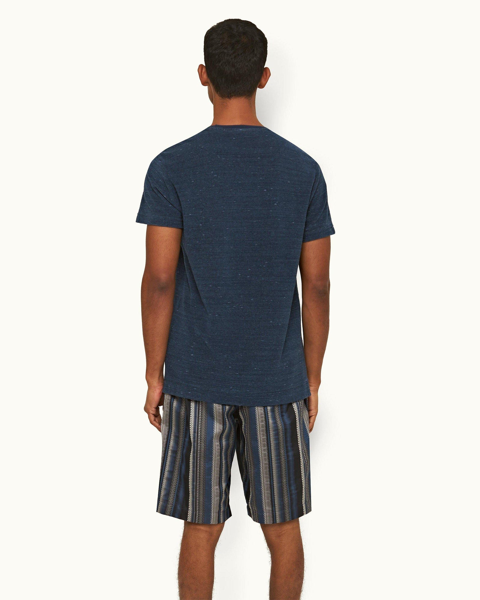 Indigo Rib Collar Classic Fit Cotton Towelling T-shirt | Indigo