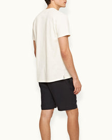 Blossom Logo Design Classic Fit Cotton T-shirt In White Jade/Plum Colour | White Sand/Night Iris