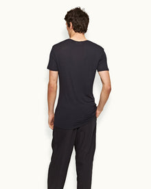 Ob-T Cashmere Crew Neck Modal-Cashmere T-shirt In Night Iris Blue | Night Iris