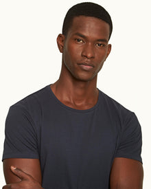 Night Iris Tailored Fit Crewneck Cotton-Silk T-shirt | Night Iris