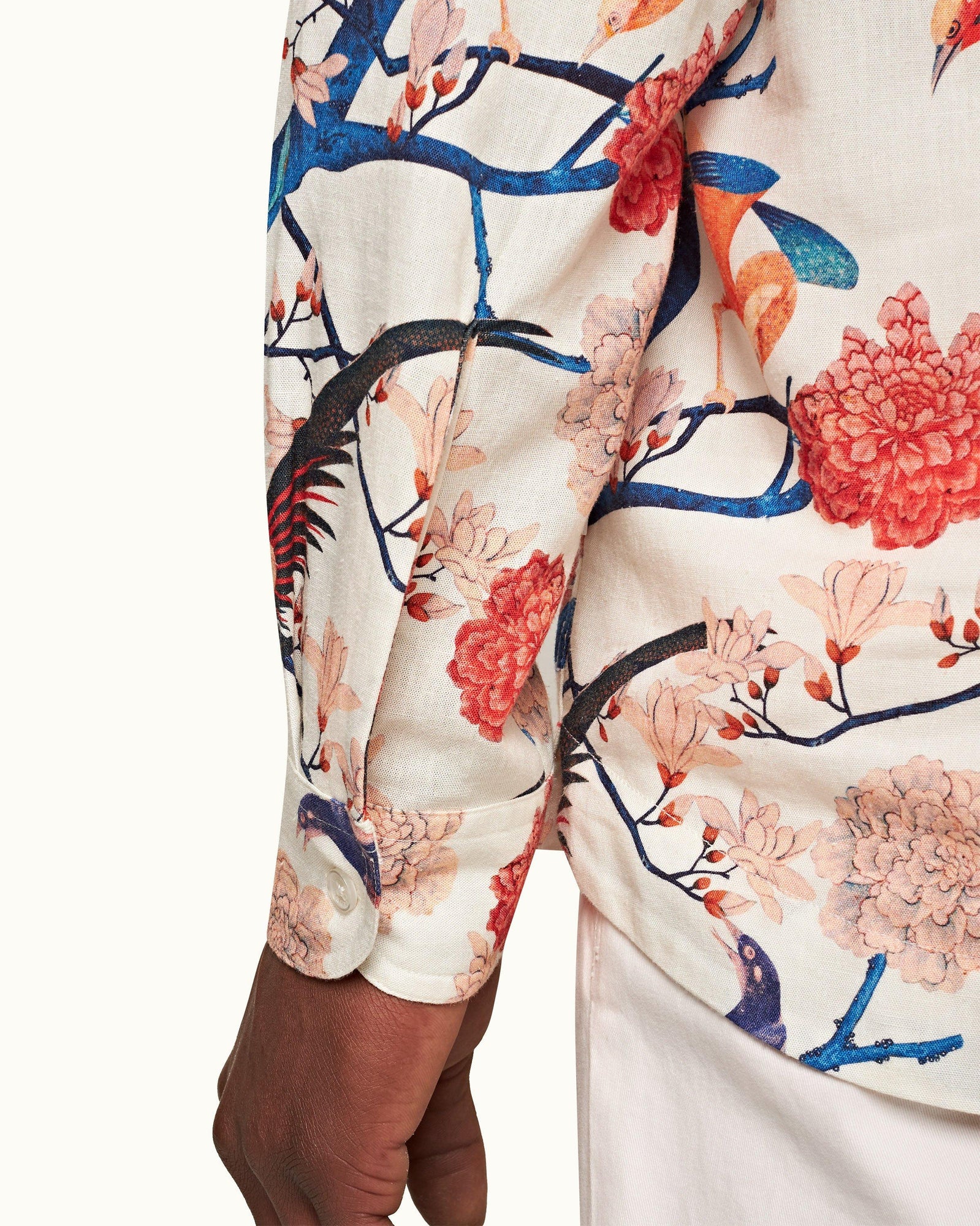 White Sand Relaxed Fit Classic Collar Open Placket Flight Of Fantasy Shirt | White Sand