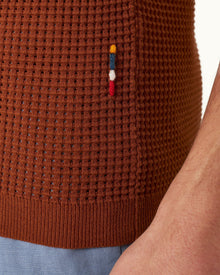 Roddy Tailored Fit Waffle Mesh Stitch Polo Shirt Knitted In Italy in Cinnamon Coffee colour | Cinnamon Coffee