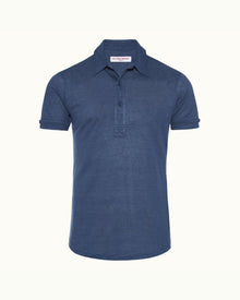 Sebastian Linen Classic Blue Tailored Fit Linen Polo Shirt | Classic Blue