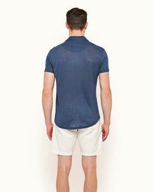 Sebastian Linen Classic Blue Tailored Fit Linen Polo Shirt | Classic Blue