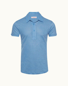 Sebastian Linen Mirage Blue Tailored Fit Linen Polo Shirt | Mirage Blue