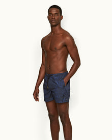 Setter Drawcord Midnight Navy Palmed Shorter-Length Drawcord Swim Shorts | Midnight Navy