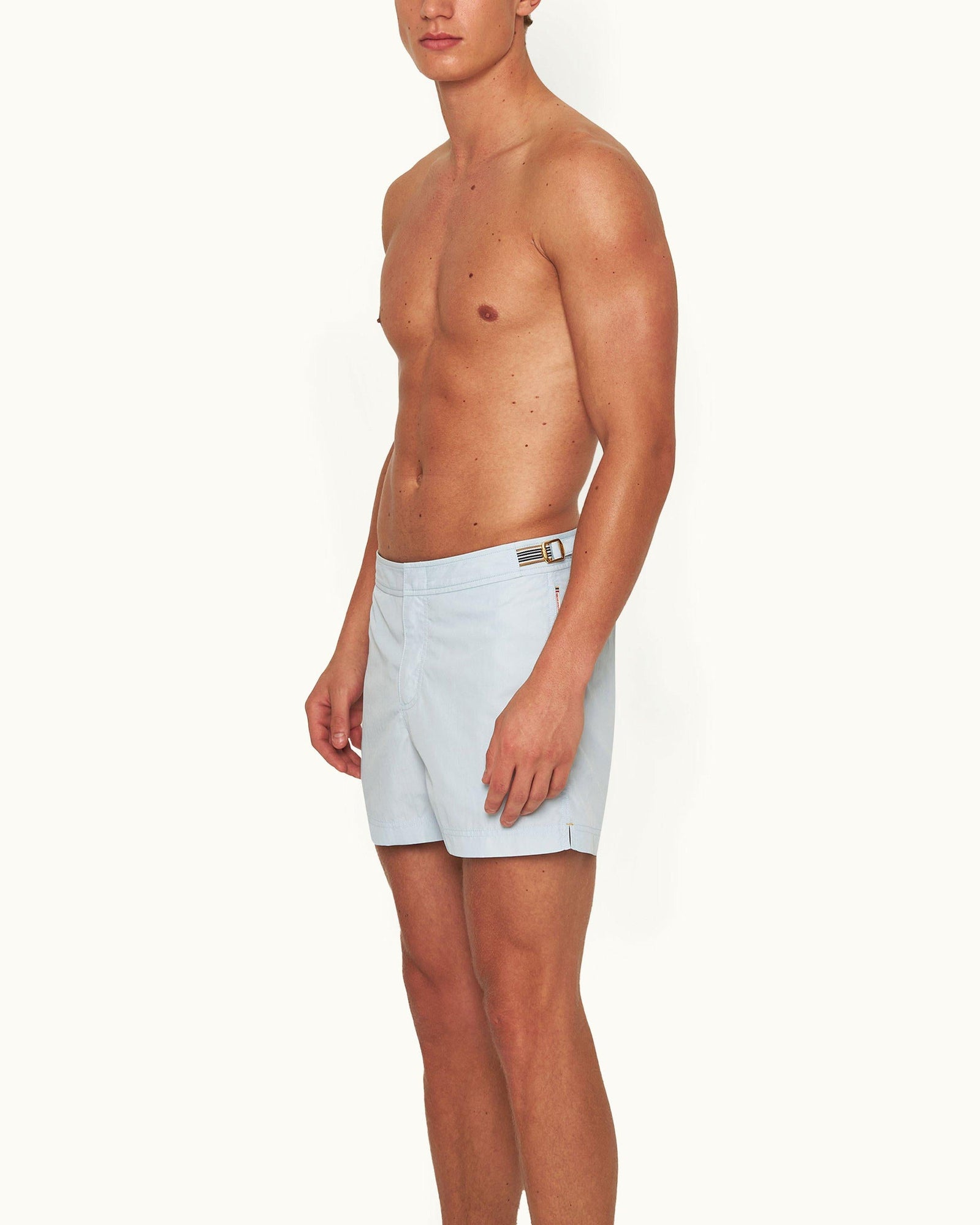 Light Sky Pool Shorter-Length Waist Tape Trim Swim Shorts | Light Sky Pool