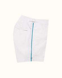 White Shorter-Length Tape Trim Swim Shorts | White