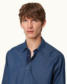 Shanklin Denim Washed Indigo Relaxed Fit Overhead Denim Shirt | Washed Indigo