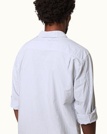 Light Island Sky/White Relaxed Fit Overhead Twin Stripe Cotton Shirt | Light Island Sky/White