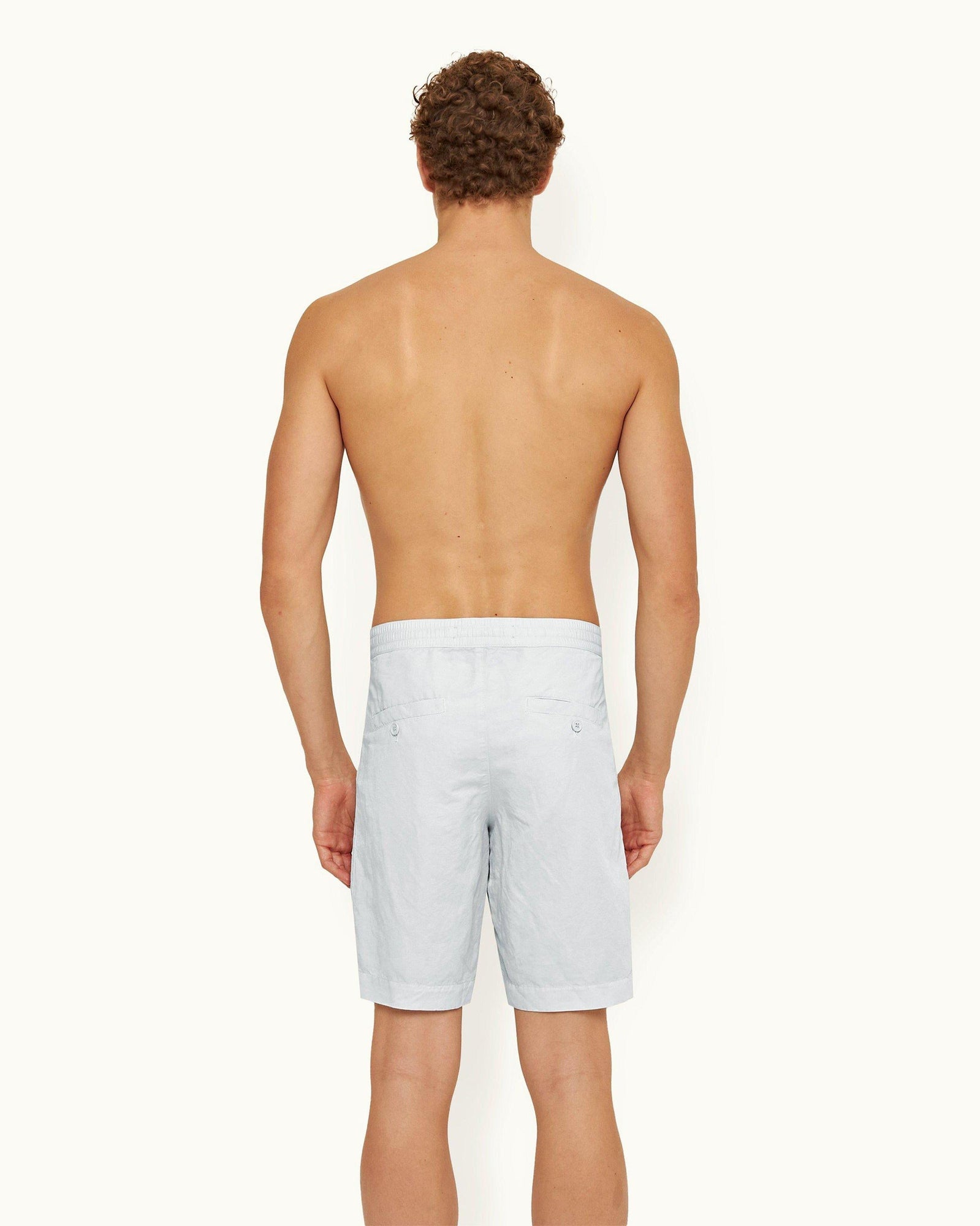 Serenity Blue Relaxed Fit Side Panel Cotton-Linen Shorts | Serenity Blue