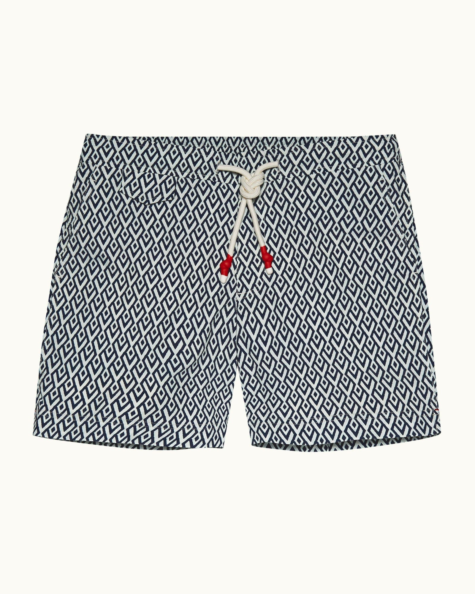 Navy/Cloud Cano Geometric Mid-Length Drawcord Swim Shorts | Navy/Cloud