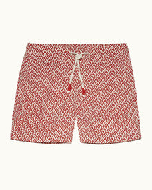 Summer Red/Cloud Cano Geometric Mid-Length Drawcord Swim Shorts | Summer Red/Cloud