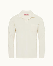 Terry Towelling Cashew Tailored Fit Long-Sleeve Cotton Towelling Resort Polo Shirt | Cashew