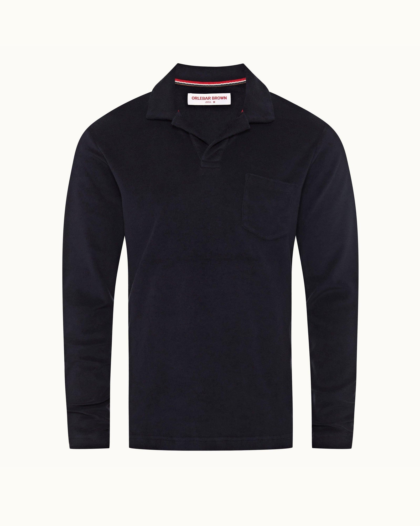 Terry Towelling Night Iris O.B Stripe Tailored Fit Long-Sleeve Towelling Resort Polo Shirt | Night Iris