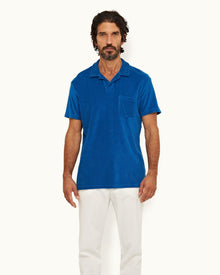 Terry Towelling Signal Blue Tailored Fit Towelling Resort Polo Shirt | Signal Blue