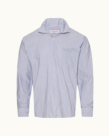 Signal Blue/White Mix Stripe Easy Fit Cotton Overhead Shirt | Signal Blue/White