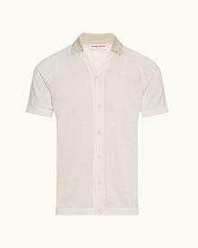 Tirso White Sand Tailored Fit Ribbed Capri Collar Short-Sleeve Shirt | White Sand