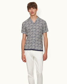 Midnight Navy Floral Print Capri Collar Shirt | Midnight Navy