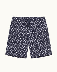 Trevone Towelling Midnight Navy Geometric Tile Towelling Sweat Shorts | Midnight Navy