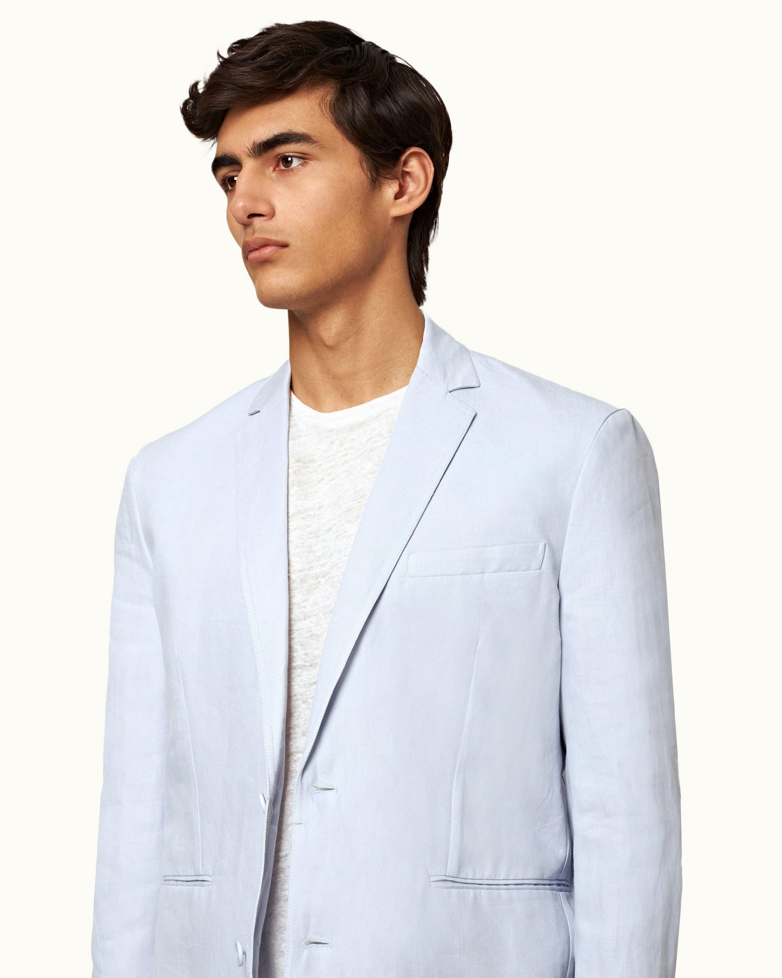 Light Island Sky Unstructured Two-Button Linen blazer | Light Island Sky