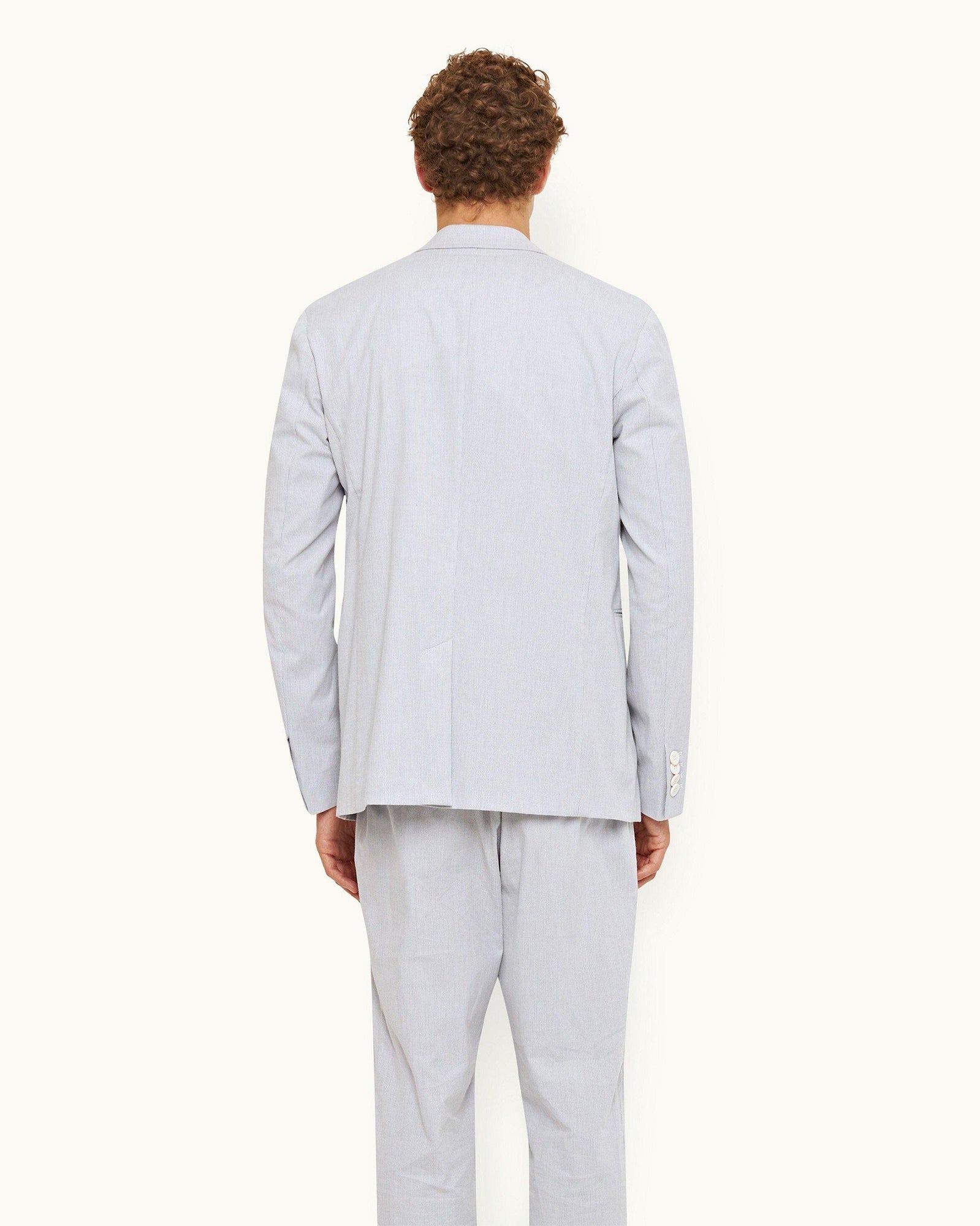 Midnight Navy/White Tailored Fit Unstructured Stretch-Cotton Blazer | Midnight Navy/White