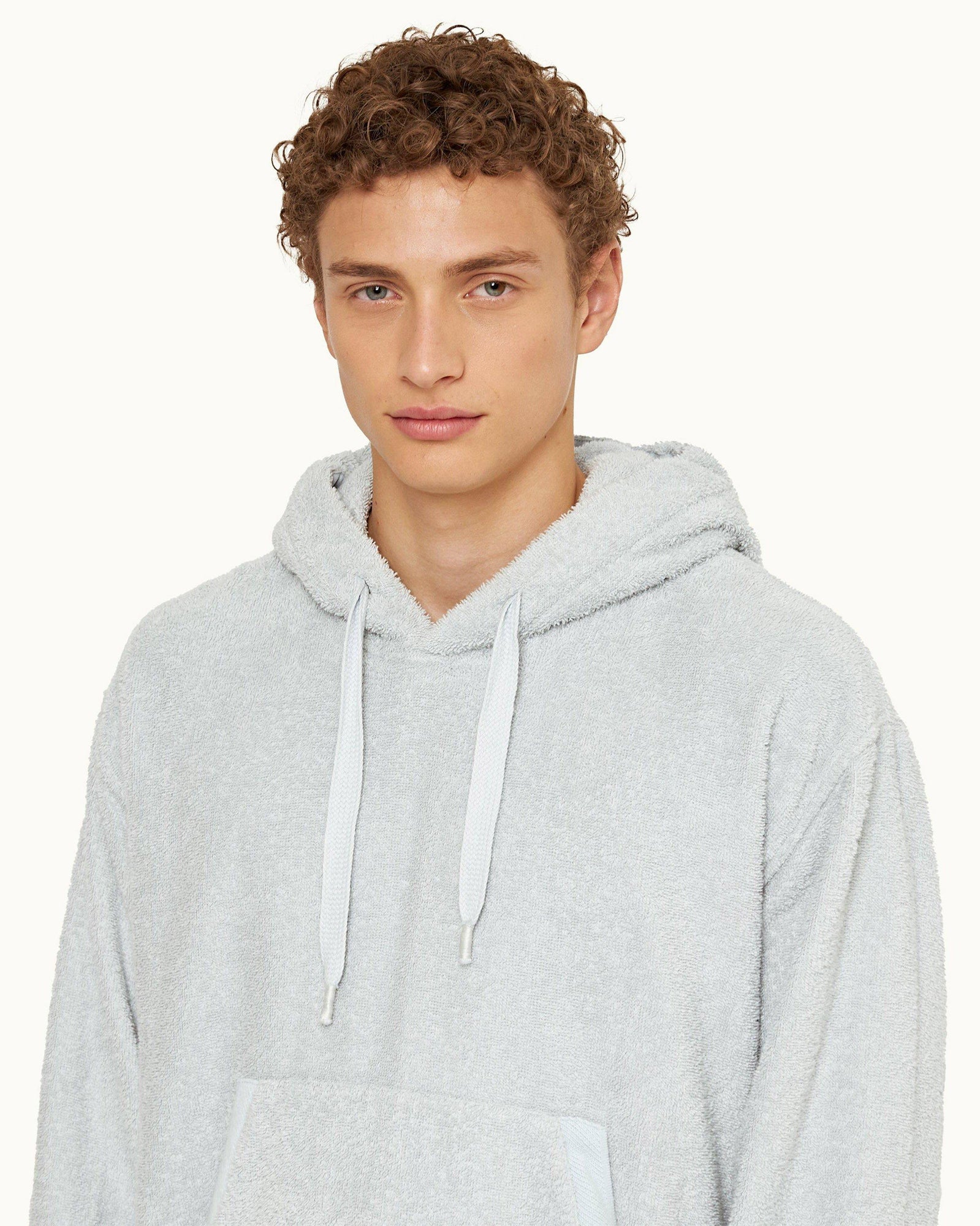 Serenity Blue Relaxed Fit Long Pile Towelling Hooded Sweatshirt | Serenity Blue