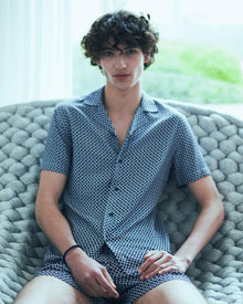 Navy/White Seglas Geometric Print Capri Collar Shirt | Navy/White