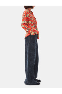 Orange Floral Printed Satin Shirt | Poinciana