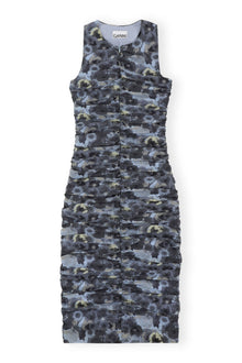 Orange Printed Ruched Mesh Midi Dress | Brunnera Blue