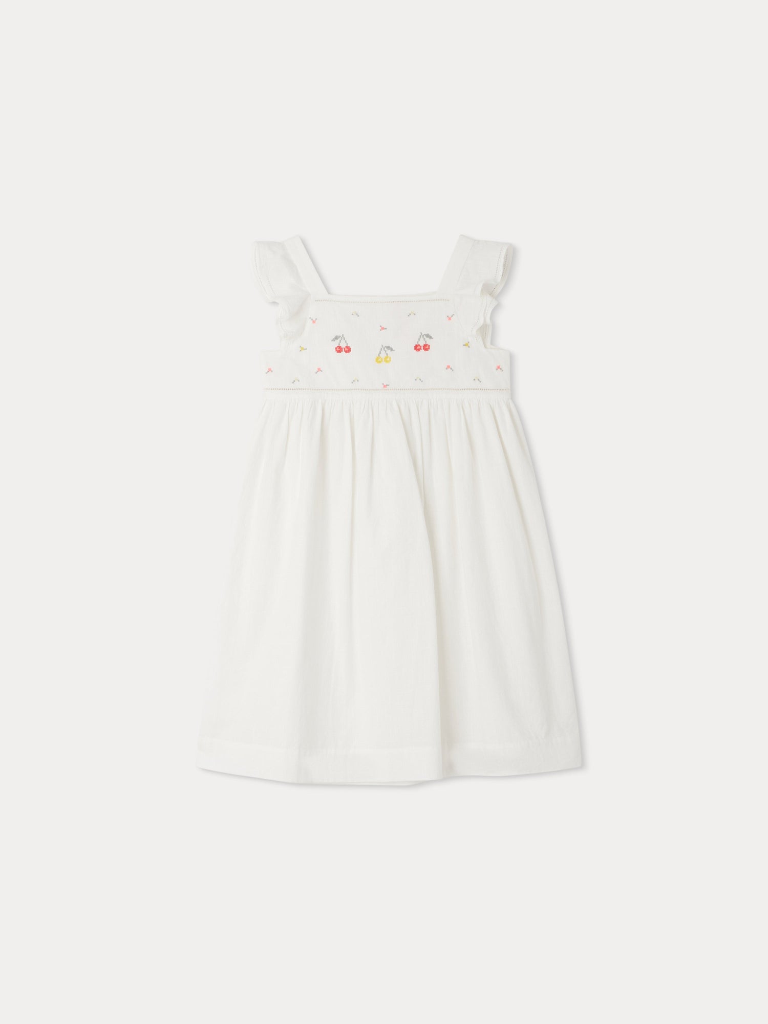 Girl | Galia Dress With Floral Embroidery | Milk White